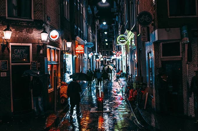 Red light district in Amsterdam at night